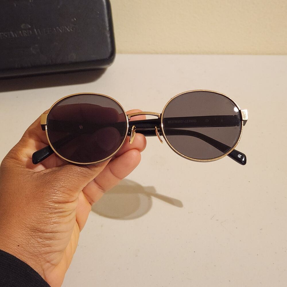 Westward Leaning Eclipse 3 Oval Black Frame Gold Rim Designer Luxury Sunglasses